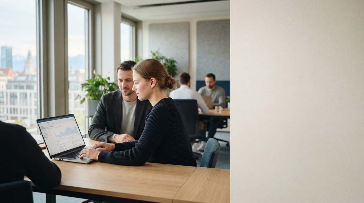 Quantum Ai Soft dashboard interface displayed over a calm remote workspace